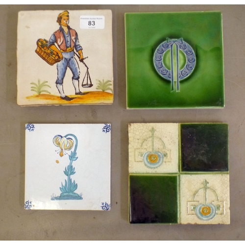 83 - Decorative ceramics: to include pottery tiles  variously decorated, ages & sizes