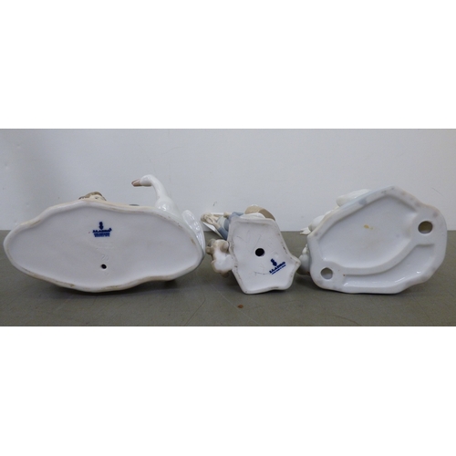 90 - Decorative items: to include six Lladro porcelain figures, featuring a girl being chased by a swan&n... 