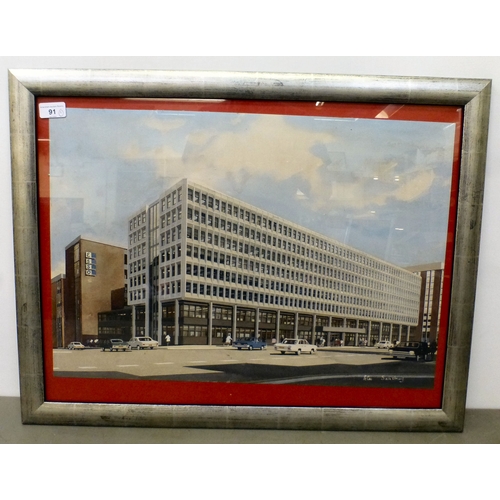 91 - Peter Sainsbury - an architectural study&nbsp; watercolour&nbsp; bears a signature&nbsp; 15