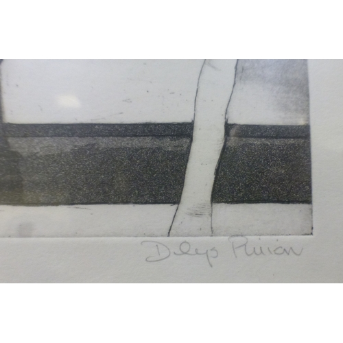 99 - Dilys Pinion - three figures, one holding an umbrella  Limited Edition 1/12 print  bears a pencil si... 