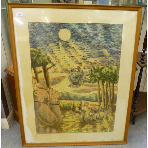 Attributed to Stephen Gregson - 'The Shout' pastel on paper bears a ...