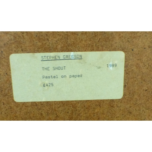 Attributed to Stephen Gregson - 'The Shout' pastel on paper bears a ...