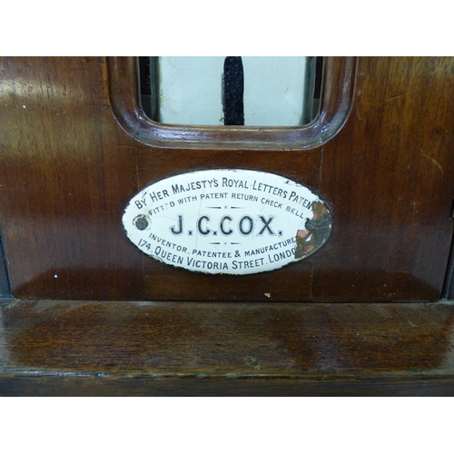 322 - A late Victorian JC Cox mahogany cased counter-top till  (probably incomplete, typically used in Pub... 
