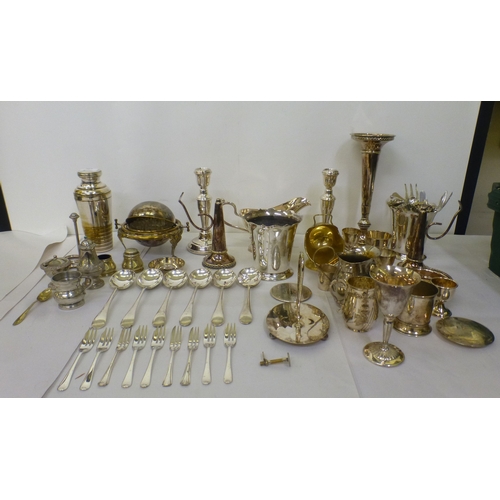 327 - Silver plated tableware: to include a cocktail shaker of tapered form