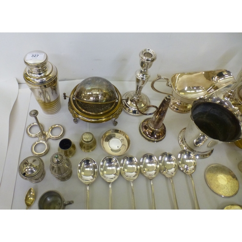 327 - Silver plated tableware: to include a cocktail shaker of tapered form