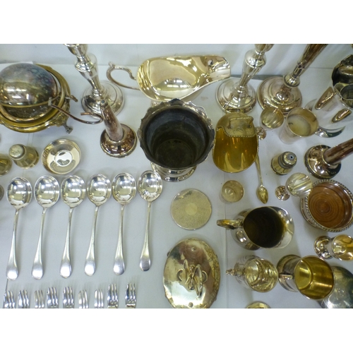 327 - Silver plated tableware: to include a cocktail shaker of tapered form