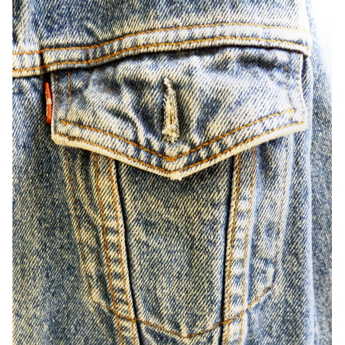 42 - A Levis Strauss & Co denim jacket, lined with Liberty pattern fabric&nbsp; Size M