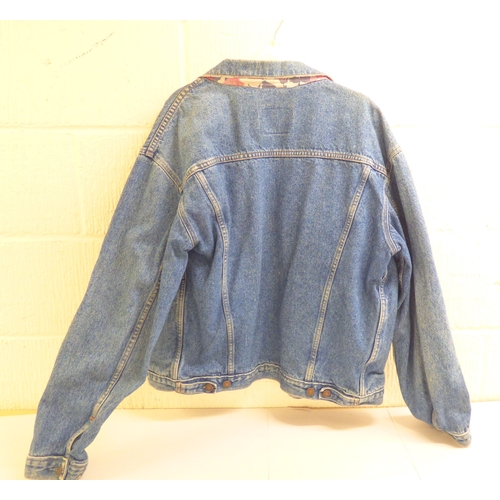 42 - A Levis Strauss & Co denim jacket, lined with Liberty pattern fabric&nbsp; Size M
