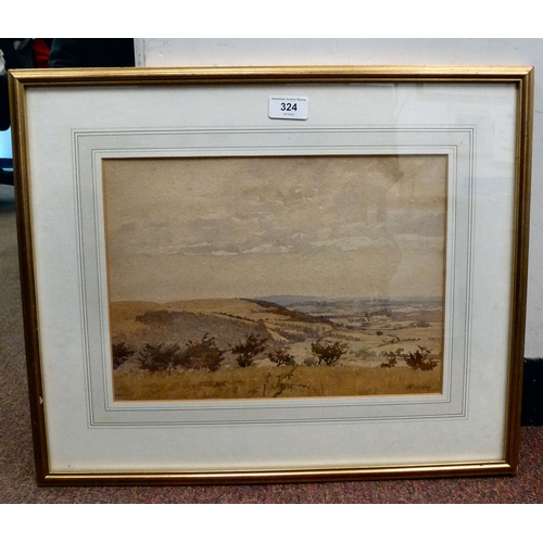 Attributed to Arthur Rackham - a landscape view from a hill top ...