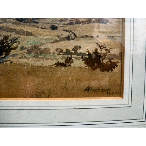Attributed to Arthur Rackham - a landscape view from a hill top ...