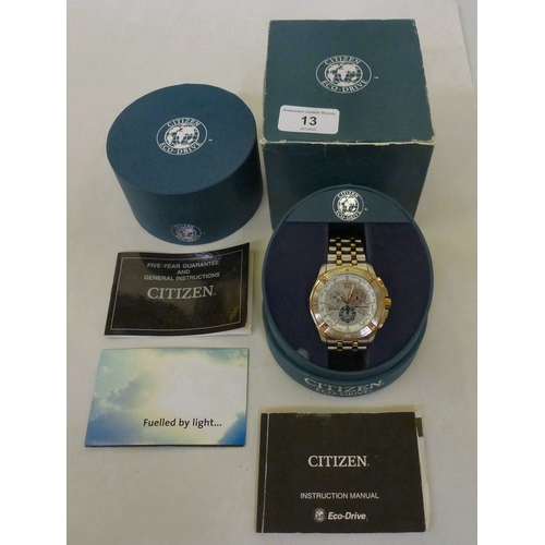 13 - A Citizen Eco-Drive stainless steel cased and strapped perpetual calendar wristwatch&nbsp; cased and... 