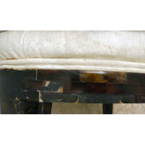 16 - A pair of modern brass inlaid, faux tortoiseshell veneered chairs, the backs of shell design, uphols... 