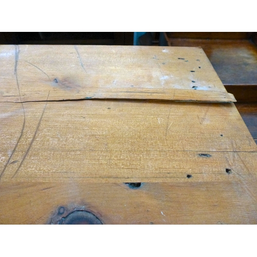 20 - A late 19thC and later cream painted wooden sideboard, the showwood pine surface over two drawers/tw... 