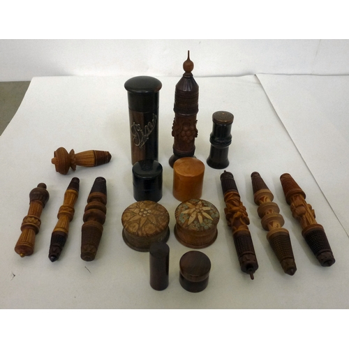 254 - Treen collectables: to include a silver mounted coromandel pin holder&nbsp; 4