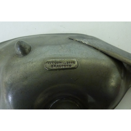 255 - Art Nouveau design pewter metalware, viz. a tray, decorated with a woman swimming&nbsp; 14.5