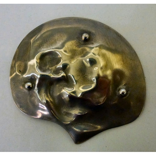 255 - Art Nouveau design pewter metalware, viz. a tray, decorated with a woman swimming&nbsp; 14.5