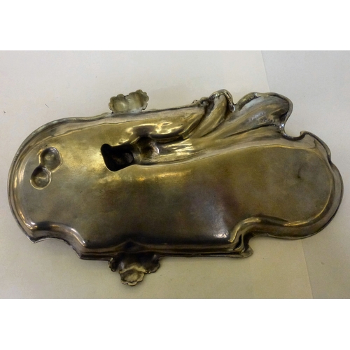 255 - Art Nouveau design pewter metalware, viz. a tray, decorated with a woman swimming&nbsp; 14.5