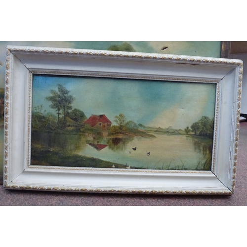 26 - Pictures: to include * Webber - a village scene with a river&nbsp; oil on canvas&nbsp; bears a signa... 