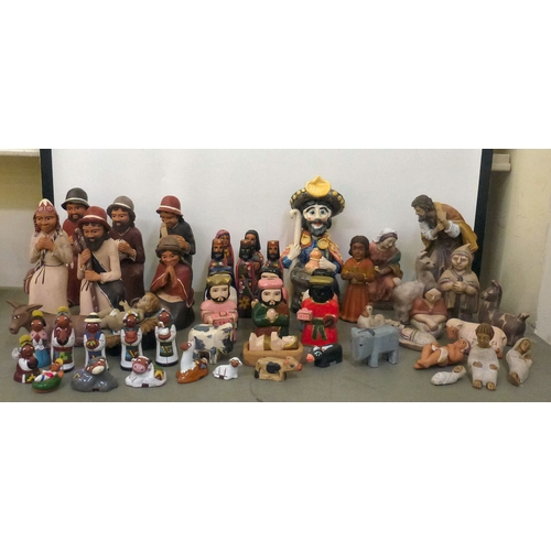 263 - Pottery, wooden and composition nativity figures and animals&nbsp; mixed sizes