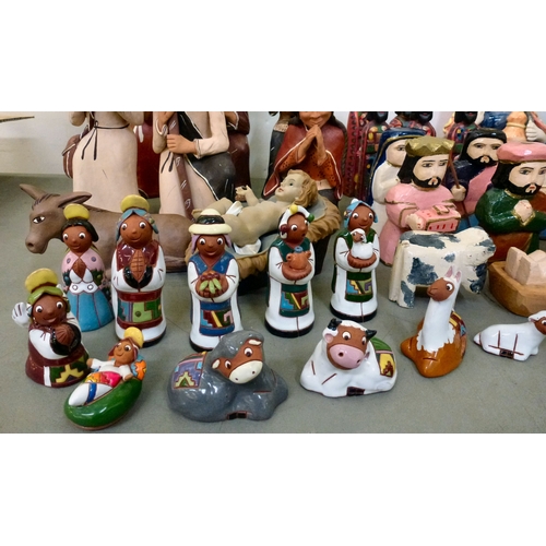 263 - Pottery, wooden and composition nativity figures and animals&nbsp; mixed sizes