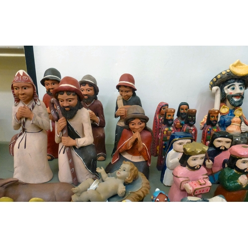263 - Pottery, wooden and composition nativity figures and animals&nbsp; mixed sizes