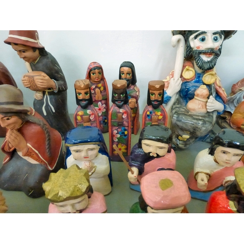 263 - Pottery, wooden and composition nativity figures and animals&nbsp; mixed sizes