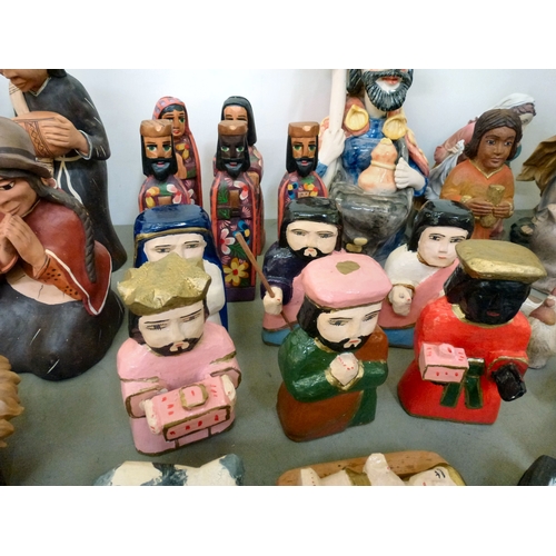 263 - Pottery, wooden and composition nativity figures and animals&nbsp; mixed sizes