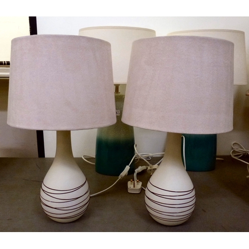 275 - Modern interior lamps: to include a pair of two-tone crackle glazed examples  each 16