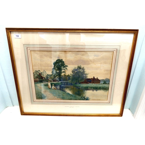 280 - Arthur Trevor Haddon - a village scene with a young man fishing  watercolour  bears a signature &amp... 