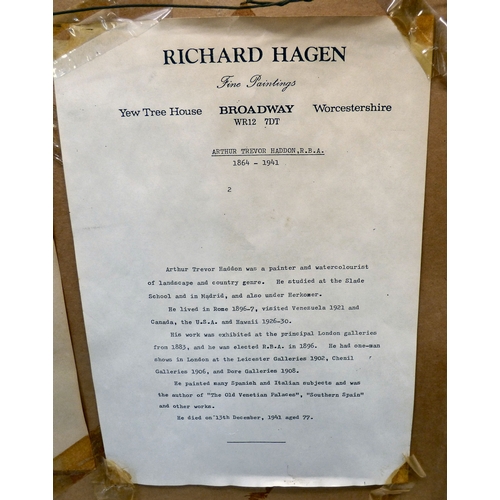 280 - Arthur Trevor Haddon - a village scene with a young man fishing  watercolour  bears a signature &amp... 