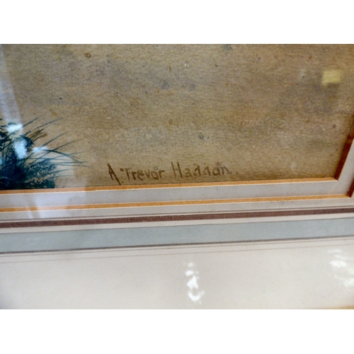 280 - Arthur Trevor Haddon - a village scene with a young man fishing  watercolour  bears a signature &amp... 