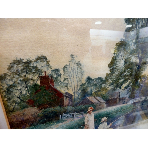280 - Arthur Trevor Haddon - a village scene with a young man fishing  watercolour  bears a signature &amp... 