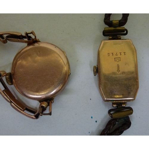 281 - Two ladies Victorian 9ct gold cased wristwatches, each faced by an Arabic dial