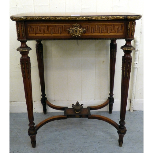 293 - An early 20thC French style marquetry and string inlaid mahogany writing table, the hinged lid profu... 