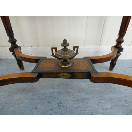 293 - An early 20thC French style marquetry and string inlaid mahogany writing table, the hinged lid profu... 
