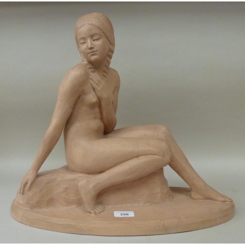 298 - An Art Deco Z Kovats terracotta figure, a seated nude&nbsp; bears a signature&nbsp; 17