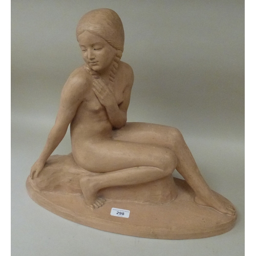 298 - An Art Deco Z Kovats terracotta figure, a seated nude&nbsp; bears a signature&nbsp; 17