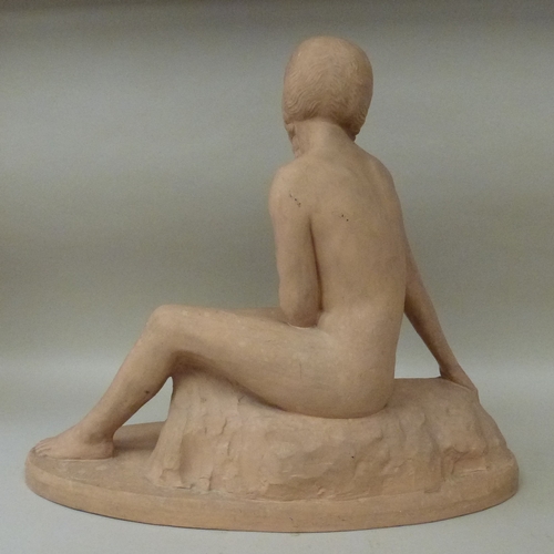 298 - An Art Deco Z Kovats terracotta figure, a seated nude&nbsp; bears a signature&nbsp; 17