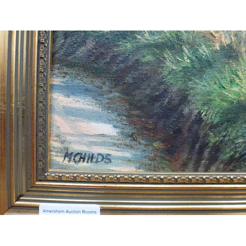 32 - M Childs - 'The Road towards St. Anthony'  oil on canvas  bears a signature  15.5