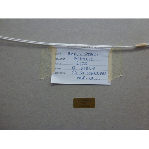 33 - R Horne - 'Dutch Barges'; 'Taking the Ferry' and 'Early Start'  acrylic watercolours  all bearing si... 