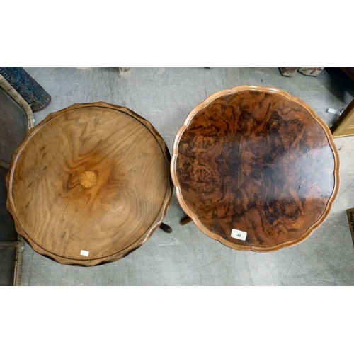 46 - Two similar walnut finished pedestal tables, each raised on a tripod base&nbsp; 22