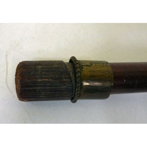 5 - A white metal Tibetan Buddhist prayer wheel, on a turned wooden handle