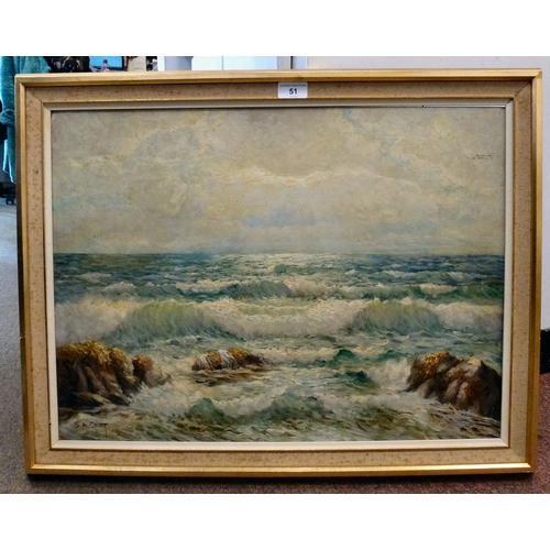 51 - Pictures: to include SA Court - a seascape with crashing waves&nbsp; oil on board&nbsp; bears a sign... 