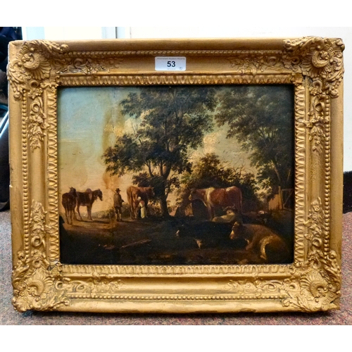 53 - A mid 19thC study, cattle and horses  oil on panel  9
