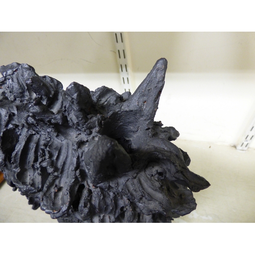 6 - Two pottery sculptures, a bust of a unicorn with a crown around its neck  20