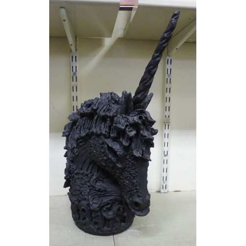 6 - Two pottery sculptures, a bust of a unicorn with a crown around its neck  20