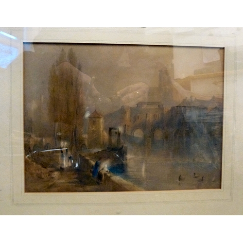 Pictures: to include a late 19thC Continental riverscape watercolour 12 ...