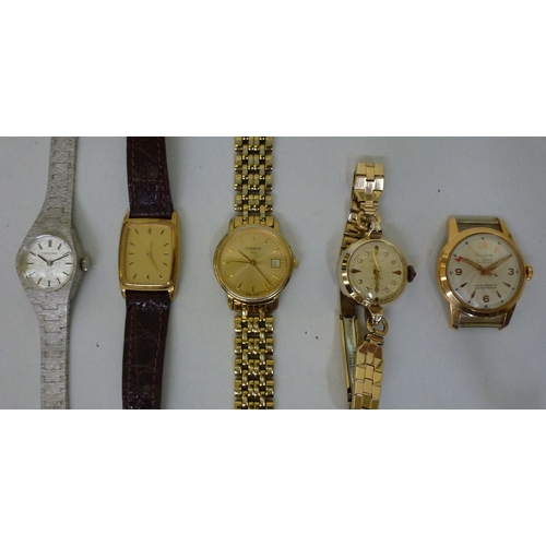 10 - Ladies wristwatches&nbsp; variously cased and strapped: to include a gold plated Omega De Ville, on ... 