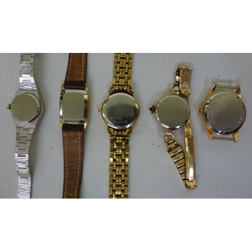 10 - Ladies wristwatches&nbsp; variously cased and strapped: to include a gold plated Omega De Ville, on ... 