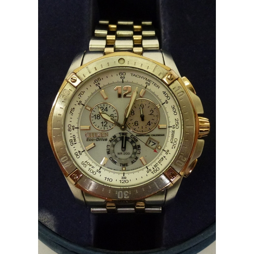 13 - A Citizen Eco-Drive stainless steel cased and strapped perpetual calendar wristwatch&nbsp; cased and... 